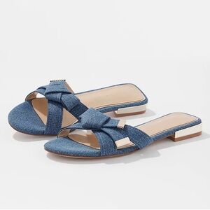 WHBM DENIM KNOTTED FLAT SANDALS